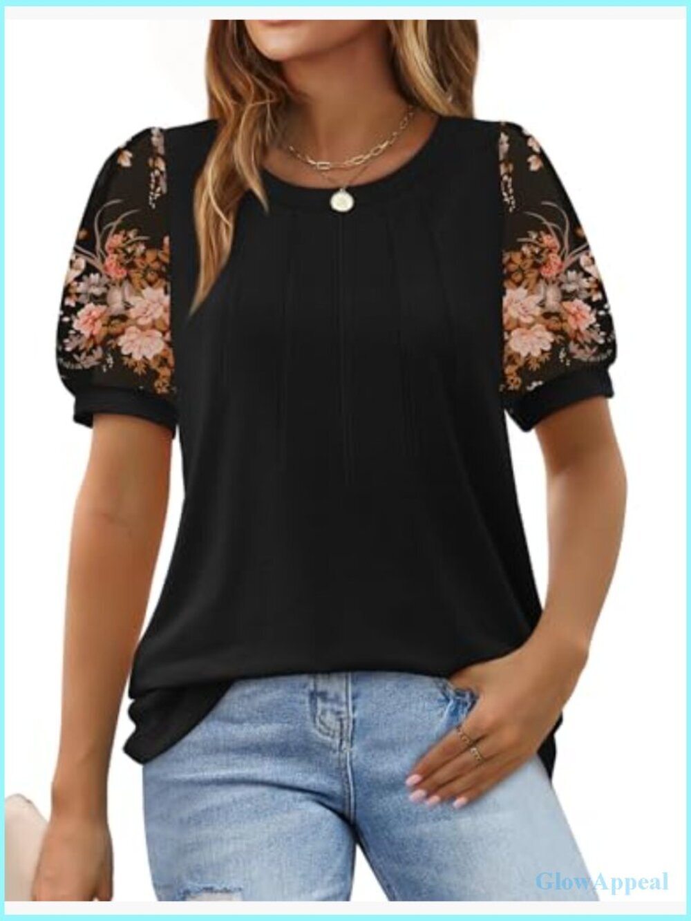 Pleated Swiss Dot Puff Sleeve Crew Neck T-Shirt Loose Casual Top S-3XL - Picture 2 of 7